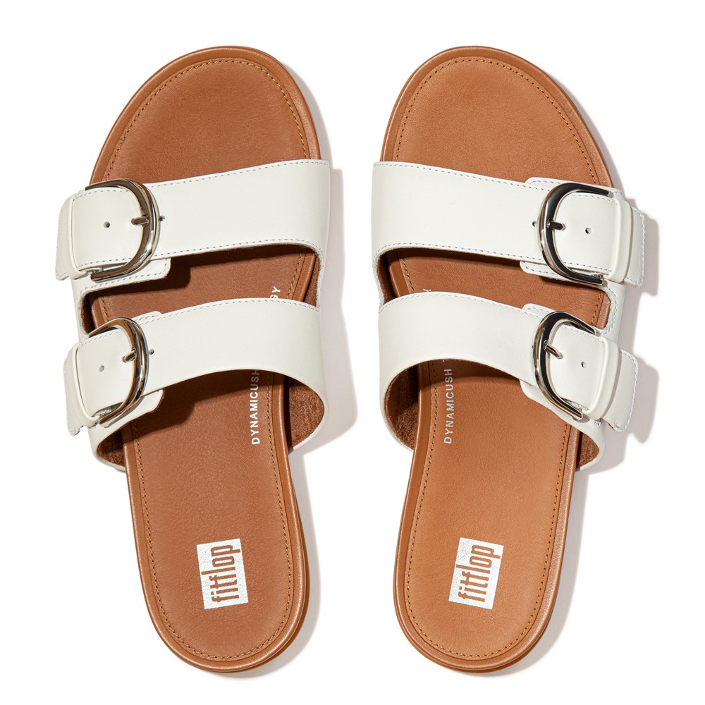 Fitflop Womens Slides - Gracie Buckle Leather - White - 403-GSMOEV
